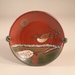pasta bowl bird motif green glaze accent