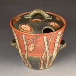 Front Avenue Pottery Handmade Soup Tureen Bird Green Backside